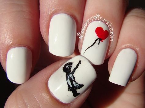 Banksy Nails Valentine Day Nails Acrylic, Valentine Day Nails, City Nails, Mens Nails, Make Love, Nails Desing, Cute Nail Art, Simple Valentine, Cool Nail Designs