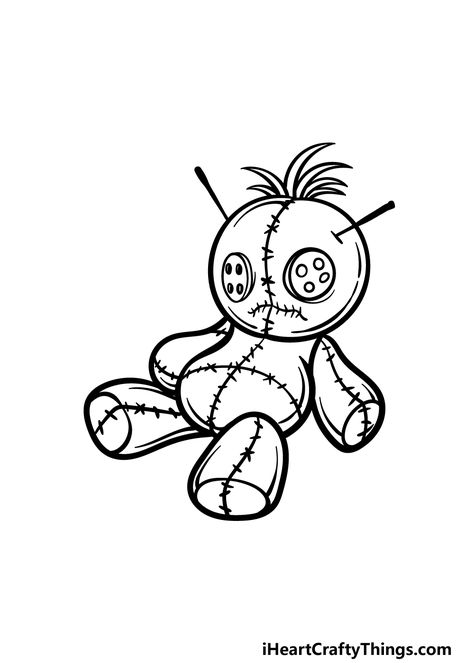 Voodoo Drawing Sketch, Vudu Doll Tattoo, Voodoo Doll Outline, Voo Doo Doll Tattoo, Voodoo Doll Illustration, Voodoo Doll Tattoo Stencil, Dark Cute Tattoos, Cool Edgy Drawings, Voodoo Doll Tattoo Simple