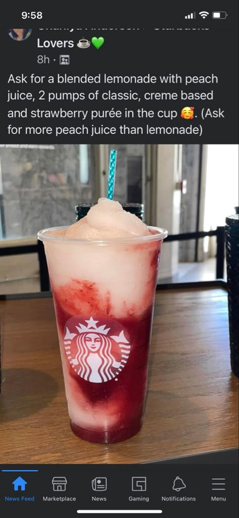 Decaf Starbucks Drinks Recipes, Sweet Fruity Starbucks Drinks, Starbucks Slushie Drinks, Strawberry Starbucks Drink Recipe, Starbucks Recipes Fruity, Fourth Of July Starbucks Drink, Starbucks Blended Drinks, Starbucks Recipes Summer, Strawberry Drink From Starbucks