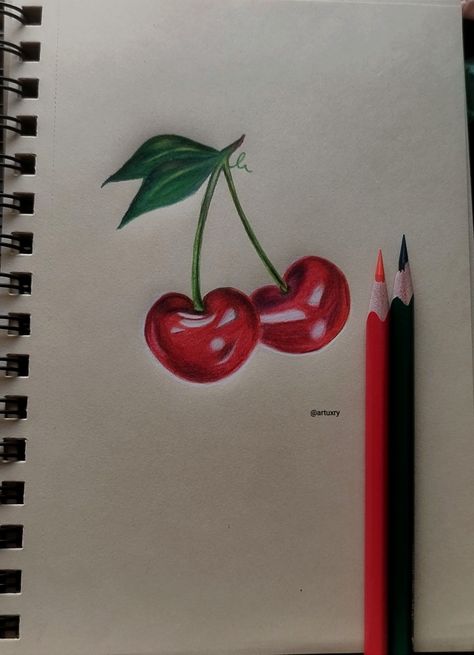 Cherry Sketch Pencil, Color Pencil Sketch, Pencil Crayon, Coloured Pencils, Colored Pencil, Pencil Sketch, Pencil Drawing, Pencil Drawings, Colored Pencils