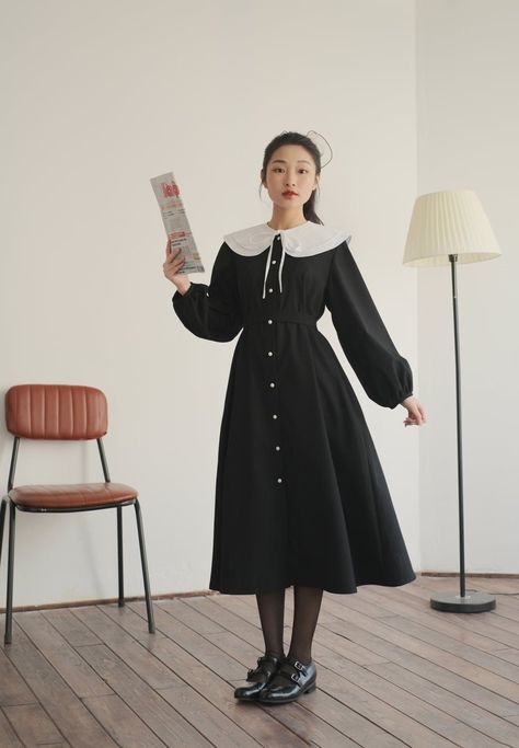 Black Linen Shirt, Corporate Goth, Peter Pan Collar Dress, Linen Shirt Dress, Collar Neck, Champagne Wedding, Fabric Suppliers, Frock Design, Midi Maxi Dress