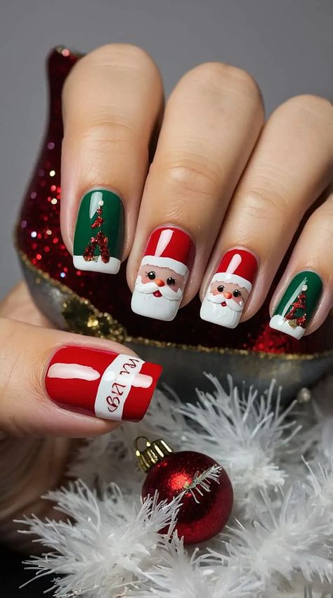 Leonardo Kino XL Santa Christmas nails 0 2 Santa Christmas Nails, Elegant Christmas Nail Designs, Santa Nail Art, Santa Nails, Festive Manicure, Nails Art Designs, Snowflake Nails, Christmas Nail Designs, Holiday Style