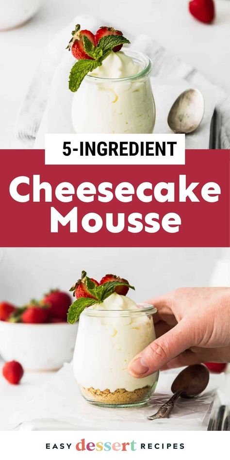 No Bake Vanilla Cheesecake Mousse Recipe - Easy Dessert Recipes Fast Easy Desserts No Bake, Individual No Bake Cheesecake, Cheesecake Mousse No Bake, No Bake Cream Cheese Desserts, Vanilla Cheesecake Mousse, Last Minute Desserts, French Cheesecake, Fall Desserts Thanksgiving, Cheesecake Mousse Recipe