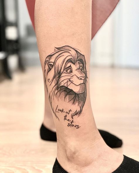 Marta Atzeni’s Instagram photo: “Young Simba : And we'll always be together right?  Mufasa : Simba, let me tell you something that *my* father told me. Look at the stars. .…” Lion King Tattoo For Women, Mufasa Tattoo, Lion King Tattoo Ideas, The Lion King Tattoo, My Father Told Me, Cute Disney Tattoos, Cute Tattoos With Meaning, Disney Sleeve Tattoos, Partner Tattoos