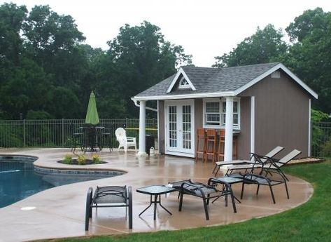 Prefab Pool House Diy Pool House, Prefab Pool, Pool House Bar, Small Pool House, Pool Sheds, Backyard Pool House, Small Pool Houses, Pool House Cabana, Prefab Pool House