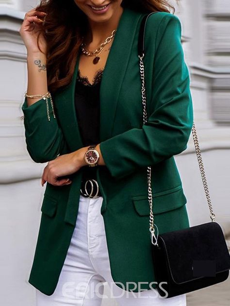 Batik Blazer, Ținute Business Casual, Fall Blazer, Elegant Blazers, Ladies Blazer, Slim Suit, Blazer Outfit, Work Suits, Green Blazer