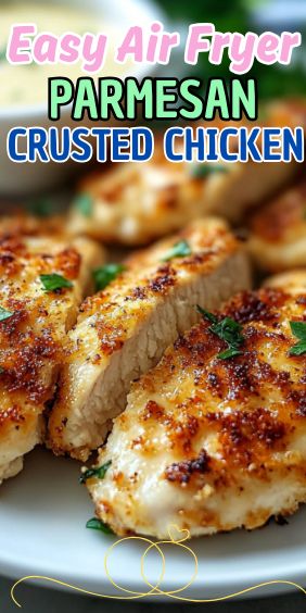 Easy Air Fryer Parmesan Crusted Chicken Air Fryer Chicken Recipes Easy, Frozen Chicken Breast Air Fryer, Airfryer Chicken Breast, Easy Air Fryer Fried Chicken, Chicken Breast Air Fryer Recipes, Air Fryer Chicken Parm, Air Fryer Parmesan Chicken, Air Fryer Parmesan Crusted Chicken, Chicken Breast Air Fryer