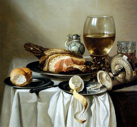 Still Life with Ham; Pieter Claesz (1597-1660) Pieter Claesz, Bread And Wine, Dutch Still Life, Drinking Vessels, Oil Painting For Sale, Glass Print, Leonid Afremov Paintings, Framed Oil Painting, Oil Painting Reproductions