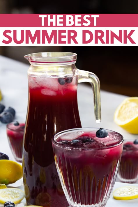 This Cooling Summer Drink is Loaded with Antioxidants Healthy Cold Drinks For Summer, Blueberry Recipes Drinks, Sugar Free Summer Drinks, Non Alcoholic Drinks For Summer Easy, Cold Refreshing Drinks, Blueberry Drinks Nonalcoholic, Blueberry Tea Recipe, Blueberry Drink Recipes, Pitcher Drinks Nonalcoholic