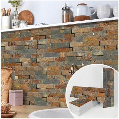 Faux Brick Tiles, Backsplash Tiles For Kitchen, Easy Kitchen Backsplash, Kitchen Backplash, Faux Stone Wall Panels, Laundry Table, Faux Brick Wall Panels, Stair Decals, Brick Wall Paneling