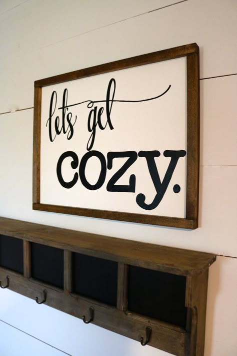 Let's Get Cozy Sign, Living Room Wall Decor, Living Room Wall Decor, Wood Framed Sign, Farmhouse Decor, Living Room Sign, Housewarming Gift, by RestoreandSparkle on Etsy Get Cozy Sign, Creative Room, Signs To Make, Wood Frame Sign, Decor Signs, Country Style Homes, Creative Home Decor, Country House Decor, Home Decor Signs