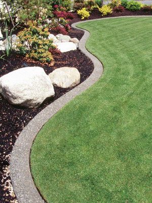 I like the neat and tidy edge.  Edge with concrete curb or a stamped concrete. Fescue Grass, Landscape Curbing, Garden Wallpaper, Edging Ideas, Landscape Edging, Lawn Edging, Garden Shrubs, Sprinklers, Stamped Concrete