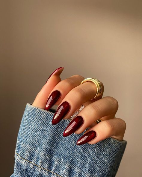 Cherry Wine Nails, Red Nail Varnish, Deep Red Nails, Santa Nails, Kutek Disney, Wine Nails, November Nails, Cherry Wine, Mirror Nails