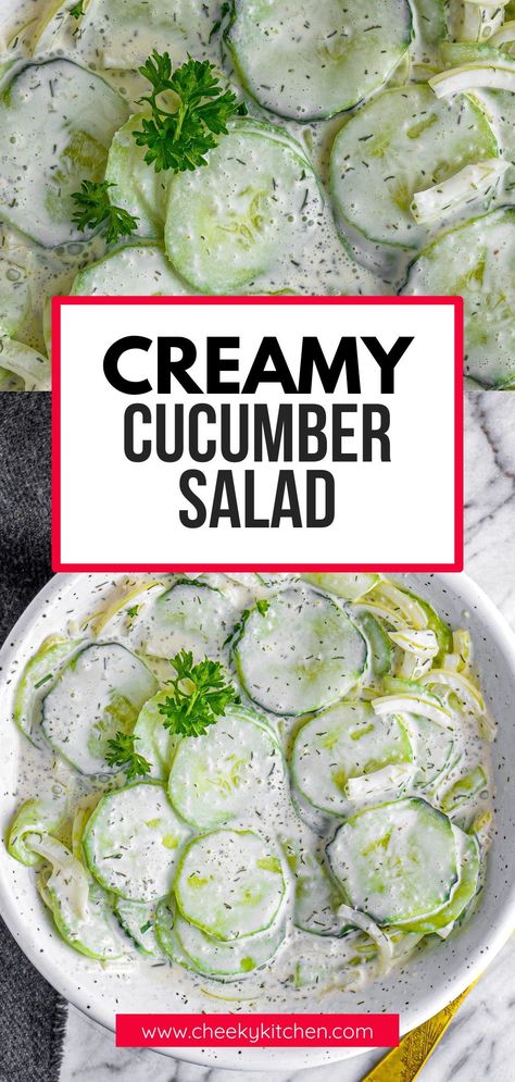 If you’re getting tired of the same side dishes, you might like to try this creamy cucumber salad to switch things up a little. Expect crispness from the cucumber, sweetness from the sugar, a touch of piquancy from the onion and vinegar, and additional flavors from the garlic and dill weed. Cucumber Salad With Vinegar And Sugar, Cucumber Salad Vinegar, Cucumber Uses, Easy Cucumber Salad, Cucumber Dill Salad, Creamed Cucumbers, Creamy Cucumber Salad, Mini Cucumbers, Cucumbers And Onions