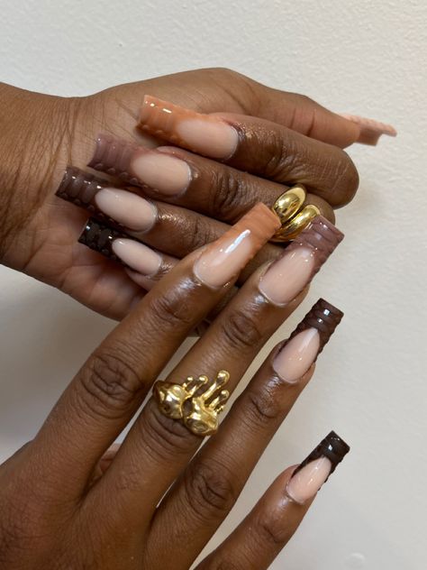 Nails Acrylic Fall Square, Brown Medium Nails, French Croc Nails, Streetwear Nails, Sept Nails, Croc Nails, Moms Nails, Fall Nail Inspo, Gel Toe Nails