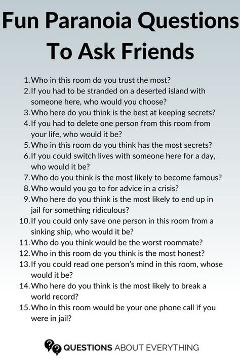 75 Fun Paranoia Questions To Ask Friends Paranoia Game Questions, Paranoia Questions, Paranoia Game, Question Game For Friends, Questions To Ask Friends, Fun Games For Teenagers, Pidżama Party, Funny Truth Or Dare, Fun Sleepover Activities