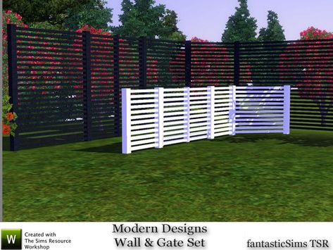 fantasticSims' Modern Designs Horizontal Wall and Gate Living Room Sims 4, Los Sims 4 Mods, House Fence, Sims 4 Kitchen, Play Sims 4, Sims 4 Bedroom, Sims 4 House Building, Sims Building, Casas The Sims 4