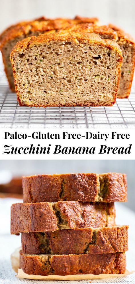 zucchini banana bread (paleo, df, gf) Dairy Free Quick Bread, Banana Bread Paleo, Paleo Baking Powder, Paleo Baking Recipes, Bread Zucchini, Paleo Bread Recipe, Paleo Zucchini, Zucchini Banana, Zucchini Banana Bread