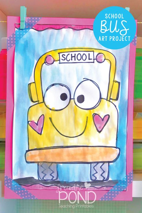 School Bus Directed Drawing and art project - perfect for back to school  - it's FREE! School Bus Art, Directed Drawing Kindergarten, Trin For Trin Tegning, School Diy Ideas, Kindergarten Drawing, First Grade Art, Bus Art, Kindergarten Art Projects, From The Pond