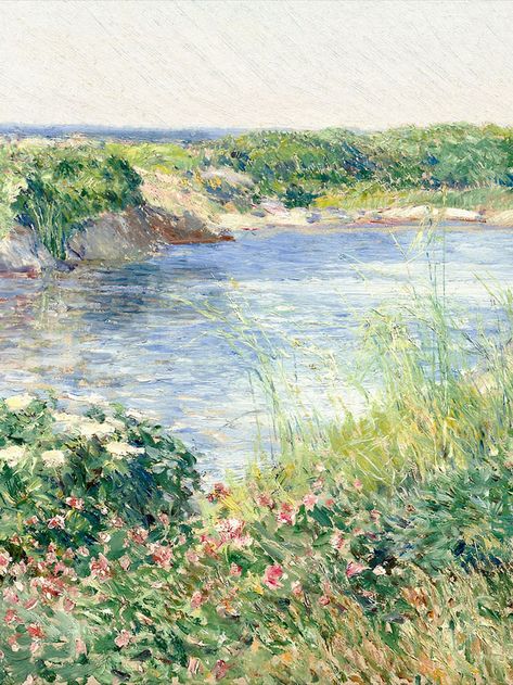 #landscapepainting #oilpainting #printableart #beach #springdecor #wallart #seaside #cottage #cottagecore #cottagecoredecor #vintageart #details #coastal #vintage #artprint Victorian Paintings, Maine Art, Childe Hassam, Summer Painting, Seascape Art, Island Art, Coastal Landscape, Vintage Landscape, Impressionist Paintings