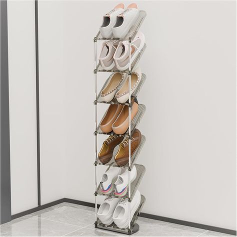 Amazon.com: XIOUHM Elegant Shoe Rack 7 Tier Vertical Shoe Storage Organizer Holder Space Saving Free Standing Luxurious Narrow Shoe Shelf for Closet Garage Entryway and Front Door Entrance (Transparent Black) : Home & Kitchen Vertical Shoe Storage, Shelf For Closet, Shoe Shelf In Closet, Garage Entryway, Vertical Shoe Rack, Maximize Closet Space, Narrow Shoe Rack, Entryway Signs, Shoe Storage Shelf