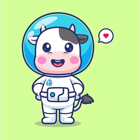 Astronaut Cartoon, Science Icons, Animal Science, Vector Icons Illustration, Cute Cow, Cute Cows, Icon Illustration, Animal Illustration, Cartoon Styles