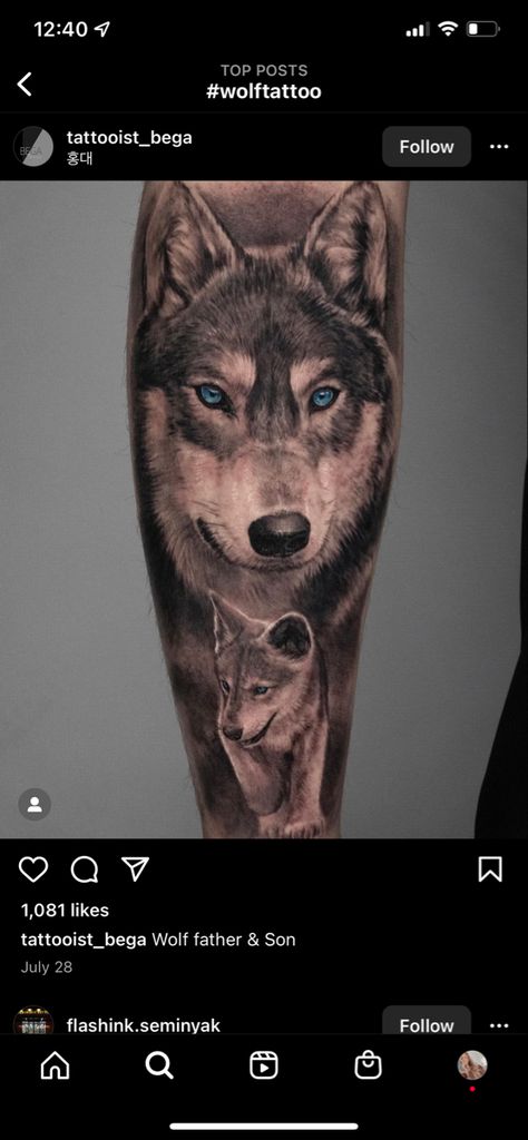 Wolf Father And Son Tattoo, Father Daughter Wolf Tattoos, Baby Wolf Tattoo, Wolf And Cub Tattoo, Wolf And Cub Tattoo Design, Father And Son Tattoo Ideas, Dad Daughter Tattoo, Mom Baby Tattoo, Wolf Tattoo Forearm