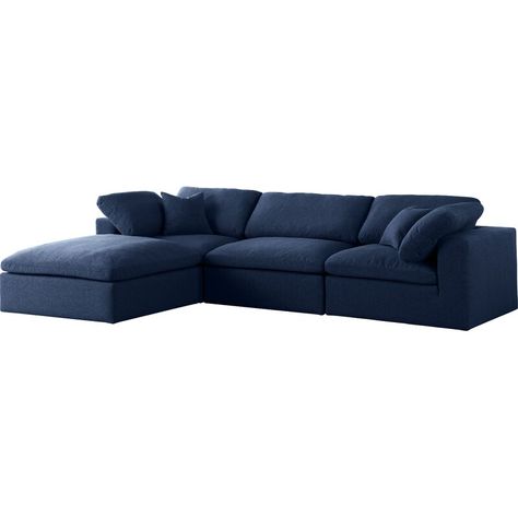 Latitude Run Robesonia 119" Reversible Modular Sectional with Ottoman | Wayfair Transitional Sectional Sofas, Navy Blue Sofa, Cloud Couch, Blue Sectional, Contemporary Sectional Sofa, House Redesign, Sectional With Ottoman, Blue Couches, Rental House