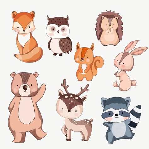 Cute Woodland Animals, set of 8, for your babies woodsy nursery! Woodland Drawing Forest Animals, Cartoon Woodland Animals, Cartoon Forest Animals, Woodland Creatures Art, Woodland Animals Illustration, Woodsy Nursery, Woodland Characters, Woodland Animals Nursery, Happy Birthday Man