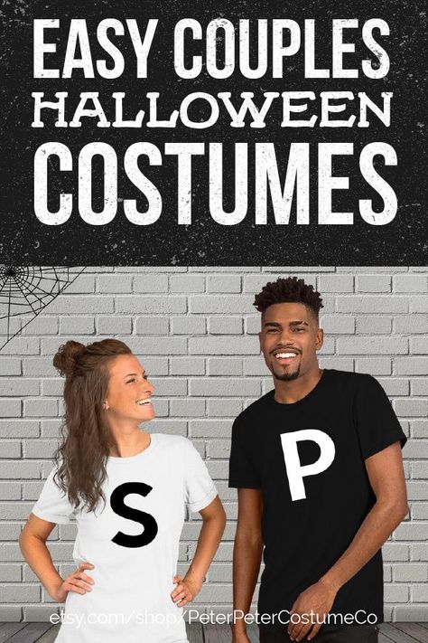 Salt and Pepper is an easy couples Halloween costume idea - perfect for Halloween parties, trick-or-treating, or family parties. You will love our 100% cotton t-shirt Halloween costumes. #couplescostume #Halloween #HalloweenCostume Salt And Pepper Costume, Funny Group Halloween Costumes, Halloween Costumes You Can Make, Easy Couple Halloween Costumes, Easy Couples Costumes, Couples Halloween Costumes, Best Couples Costumes, Couple Halloween Costumes For Adults, Couples Halloween Costume