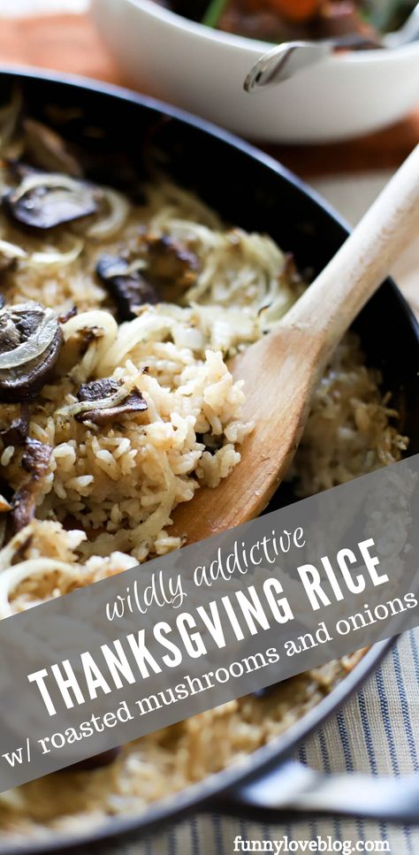 This Thanksgiving Baked Rice side dish is the BEST EVER gluten free side dish! Buttery, mushroomy, and bakes in one dish with no sauteing or simmering. Baked rice in the oven is the best! baked rice with beef consomme, baked rice pilaf, baked rice casserole #thanksgivingsidedish #thanksgivingmenu Baked Rice Pilaf, Baked Rice Casserole, Thanksgiving Gluten Free, Thanksgiving Rice, Beef Consomme, Holiday Rice, Stick Of Butter Rice, Rice With Mushrooms, Gluten Free Side Dish