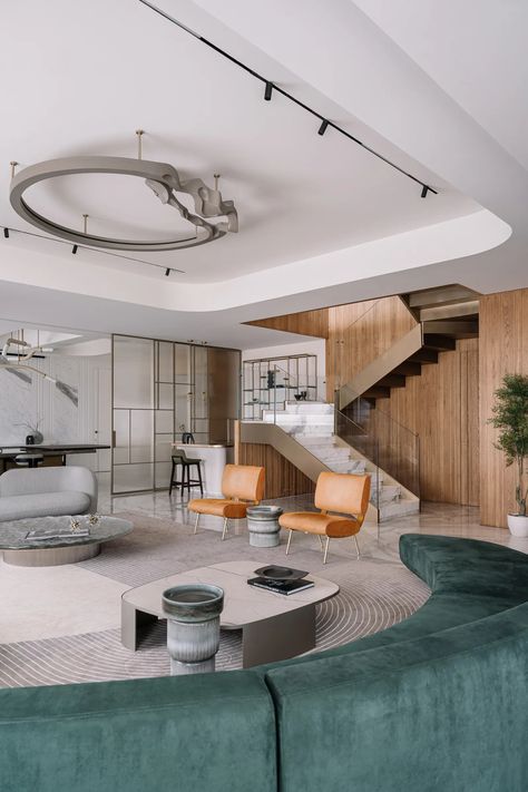 This 7,000-square-foot Kolkata duplex is home to three generations | Architectural Digest India Mediterranean Luxury, Meditation Corner, Duplex Design, Walnut Furniture, Round Sofa, Duplex Apartment, Centre Stage, Apartment Garden, Contemporary Aesthetic