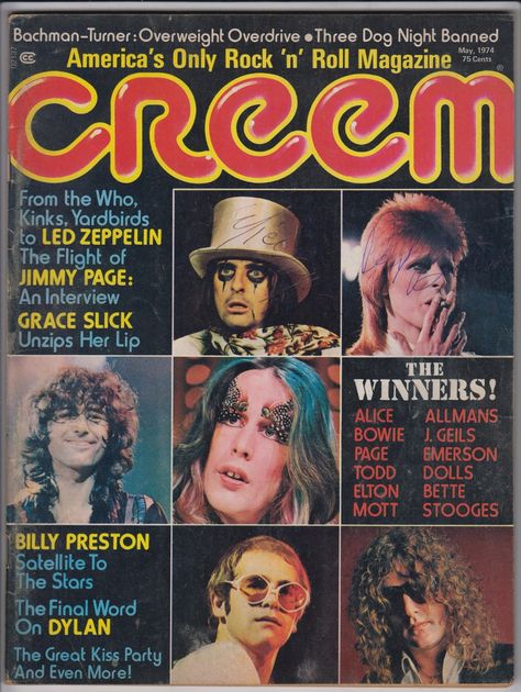 Creem Magazine (USA) - May 1974 Creem Magazine, Billy Preston, Three Dog Night, Grace Slick, Todd Rundgren, Jefferson Airplane, Rock Photography, Kiss Pictures, Popular Magazine