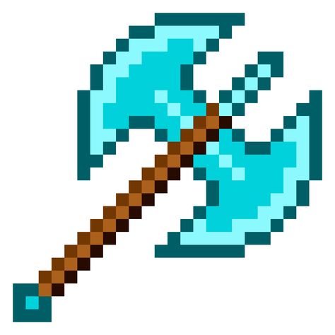 My Double-Bladed Minecraft Axe | Photoshop Old School Pixel Art Project. . Well, this was fun and a chance to use tools (pencil, paint bucket) that I rarely use in Photoshop. This is my Minecraft Double-bladed axe for some old school pixel art. I created the original at very tiny dimensions (26x26 pixels). I then used the Nearest Neighbor interpolation algorithm (something I thought I would never ever do) to upsample and retain the crisp, hard lines. School Pixel Art, Minecraft Beads, Pixel Art Minecraft, Capas Minecraft, Minecraft Printables, Minecraft Toys, Minecraft Steve, Pixel Art Templates, Minecraft Birthday Party