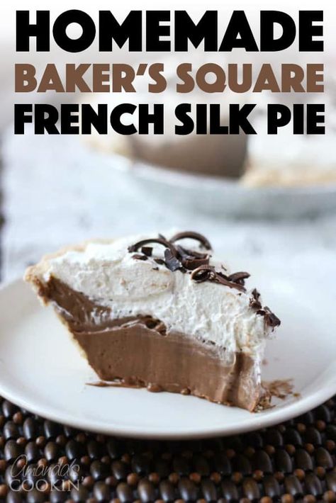 It's dreamy and delicious and easier to make than you might think! French Silk Pie, just like Baker's Square. So good! #frenchsilkpie #frenchsilkchocolate #bakerssquarerecipe #pierecipes #thanksgivingdessert #christmasdessert #chocolatepie #amandascookin Mini Chocolate Pie, Chocolate Silk Pie Recipe, Nobake Dessert, Silk Pie Recipe, Pie Homemade, Chocolate Silk Pie, Bakers Square, French Silk Pie, Favorite Pie Recipes