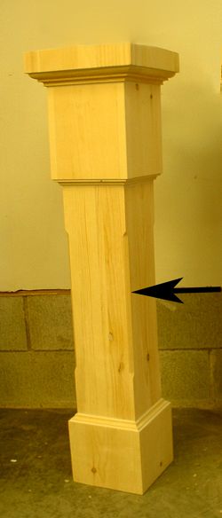 Square newel post with chamfered edges. Chamfered Edge Detail, Square Newel Post, Chamfered Edge, Newel Posts, Wood Post, Wood Working, New Builds, House Ideas, Kitchens