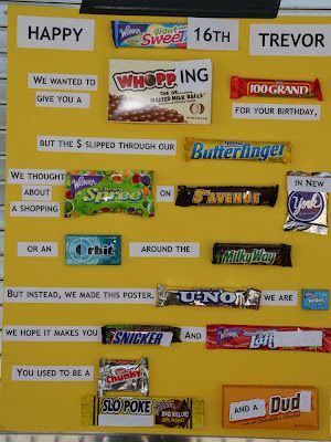 Sweet Sixteen Candy Poster, Sweet 16 Candy Poster, Boys 16th Birthday Ideas Sons, Boys 16th Birthday Ideas, Candy Poster Board, Candy Bar Cards, Sweet 16 Candy Bar, Birthday Candy Poster, Sweet 16 For Boys