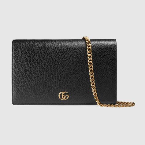 Shop the GG Marmont leather mini chain bag  by Gucci. The GG Marmont mini chain bag has a structured shape in textured leather. The flap closure features a petite version of the Double G hardware. Gucci Gg Marmont Mini, Gg Marmont Mini, Mini Chain Bag, Gucci Store, Gucci Gifts, Gucci Gg Marmont, Gucci Gucci, Gg Marmont, Bag Trends