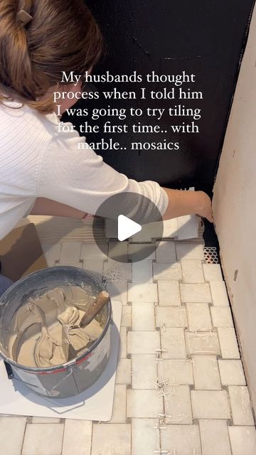 Eve & Ty on Instagram: "Me: Promises Ty if we go for marble tiles for the bathroom floor we will get a tiler in
Also me: Pass me the trowel 🤭

Tiles are the Calacatta Honed Marble Large Basketweave from @authenticstoneofficial (pr discount)" Weave Tile Bathroom, Basket Weave Tile Bathroom, Basketweave Tile Bathroom, Basketweave Tile Floor, Basketweave Tile, Basket Weave Tile, Also Me, Honed Marble, Marble Tiles