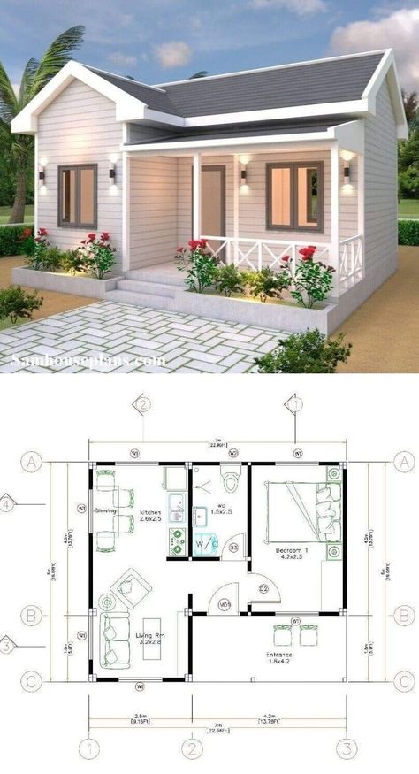 Tiny House Design Floor Plans, Modern Tiny House Design, House Design Floor Plans, House Plans Layout, Shed Roof Design, Vacation House Plans, Affordable House Plans, Shed To Tiny House, Simple House Design