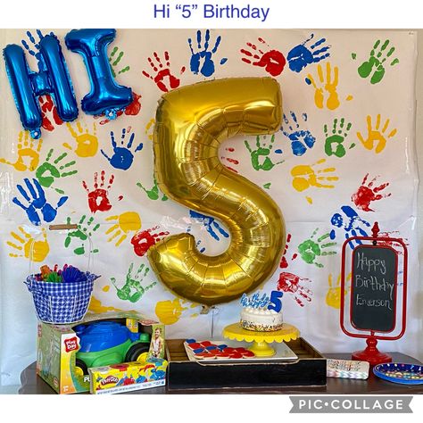 Hi Five Birthday Party Decorations, 5yr Birthday Party Ideas Boy, Hi 5 Birthday Party Ideas For Boys, Boys Fifth Birthday Party Ideas, Hi Five Birthday Cake, Five Birthday Party Ideas Boy, Hi Five Birthday Party Ideas Boys, 5th Birthday Boy Themes, 5 Birthday Party Ideas Boys