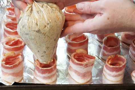 Bacon Shots Recipe, Mini Bacon Wrapped Sausages, Pig Shots In The Oven, Oven Baked Pig Shots, Pig Shots Recipe Oven, Baked Pig Shots, Pig Shots Recipe Air Fryer, Bacon Wrapped Sausage Bites, Pigs In A Blanket With Sausage Links