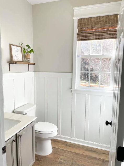 Bathroom Wallpaper Ideas, Beadboard Bathroom, Half Bathroom Decor, Wainscoting Bathroom, Shiplap Bathroom, Ideas For Bathroom, Bathroom Redesign, Small Bathroom Makeover, Hall Bathroom