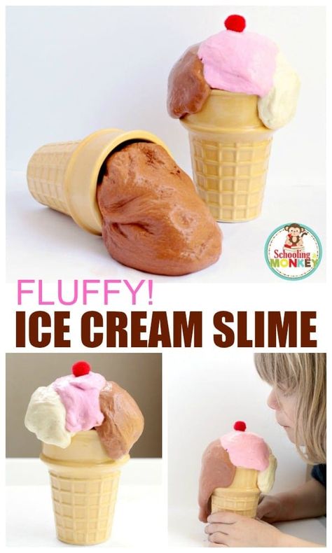 Ice Cream Stem Activity, Water Preschool, Ice Cream Activity, Baking Soda Slime, Monster Slime, Ice Cream Slime, Summer Stem Activities, Summer Science Experiments, Fun Slime