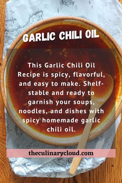 Homemade Chili Oil Recipe, Spicy Oil Recipe, Chili Garlic Sauce Recipes, Garlic Chili Oil Recipe, Hot Chili Oil Recipe, Chile Oil Recipe, Recipes With Chili Garlic Sauce, Garlic Oil Recipe, Asian Chili