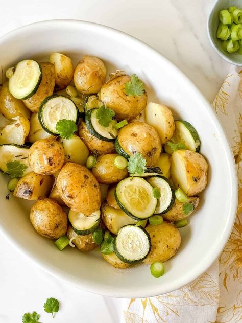 Roasted Zucchini and Potatoes - Through The Fibro Fog Zucchini And Potatoes, Side Dishes For Fish, Low Histamine Foods, Roasted Zucchini, Fibro Fog, Low Histamine Diet, Roast Zucchini, Roasted Radishes, Baked Avocado