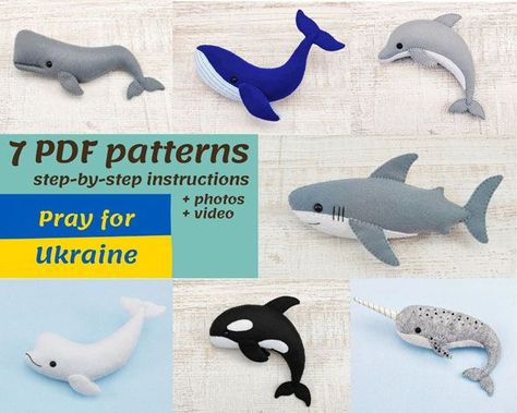 Felt Ocean, Ocean Ornaments, Tin Projects, Star Pasta, Felt Critters, Unicorn Fish, Felt Ornaments Diy, Shark Whale, Text Tutorial