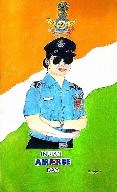 Airforce Day drawing, Women Empowerment drawing Airforce Woman, Women Empowerment Drawing, Indian Air Force Day, Air Force Day, Air Force Women, Drawing Women, Indian Air Force, Art Jewelry Design, Oil Pastel Drawings