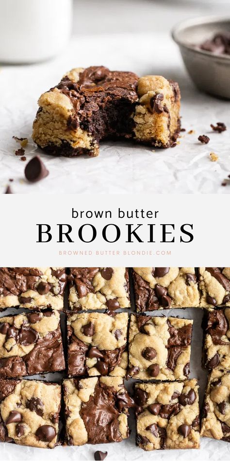 Brookies Recipe, Brown Butter Chocolate Chip, Fudgy Brownie, Browned Butter, Easy Baking Recipes Desserts, Sweet Snacks Recipes, Baked Dessert Recipes, Fun Baking Recipes, Deilig Mat