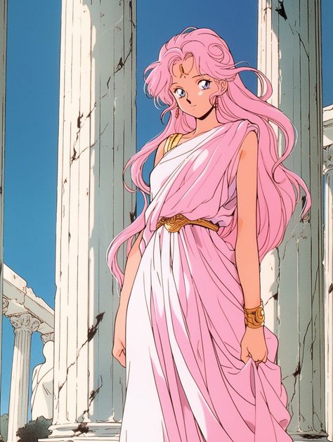 Anime goddess, ancient greek temple, 90s vintage anime Greek Anime, Anime Greek Goddess, Ancient Greek Princess, Aphrodite Fanart Goddess, Goddess Hestia Anime, Anime Goddess, Temple Of Artemis At Ephesus, Ancient Greek Temple, Greek Temples